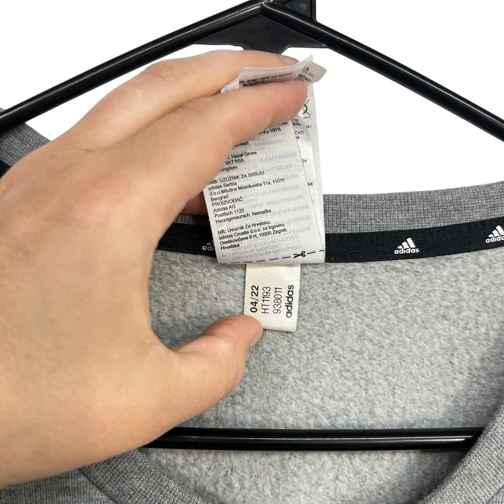 Adidas 3 Stripe Crewneck Sweatshirt XL Gray Fleece Lined Athletic Pullover